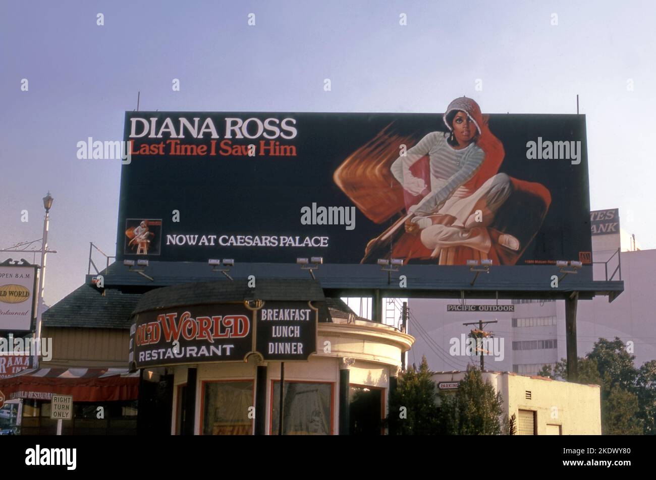 Diana Ross billboard for the record Last Time I saw HIm on the Sunset Stirp in Los Angeles, CA, `1975 Stock Photo
